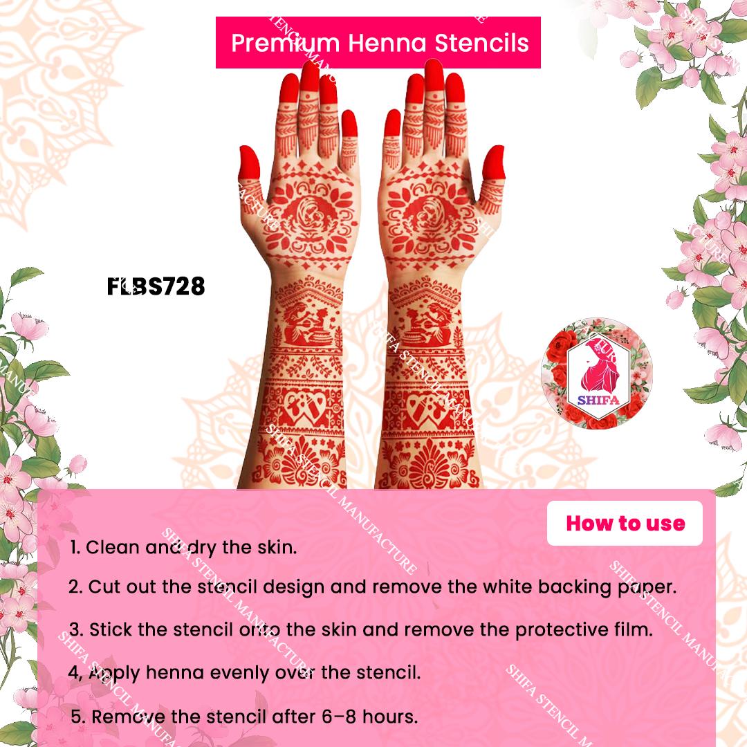 FLBS 728 Eternal Vows Rose Mehndi Double Hand Henna Stencil